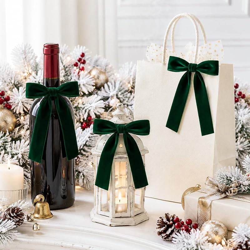 1'' Dark Green Velvet Bows, 24 Pcs for Christmas Tree Decoration - KINGLAKE Variation: Dark Green+1 Inch