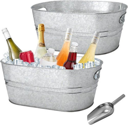 2 Pack 3 Gallon Galvanized Tub Ice Buckets for Parties Portable Beverage Tub Champagne Bucket Metal Ice Buckets for Cocktail Bar with Ice Scoop