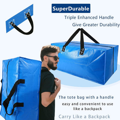Skiennix Heavy Duty Extra Large Moving Bags - Strong Handles & Backpack Straps - Blue Storage Solution