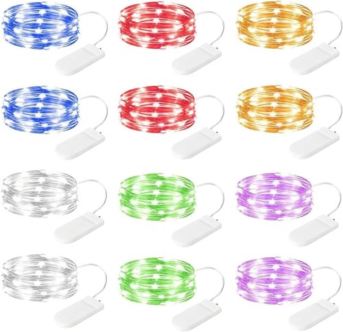 Brightown 12-Pack LED Fairy Lights - Waterproof Battery Operated String Lights | 7 Feet, Multi-Color