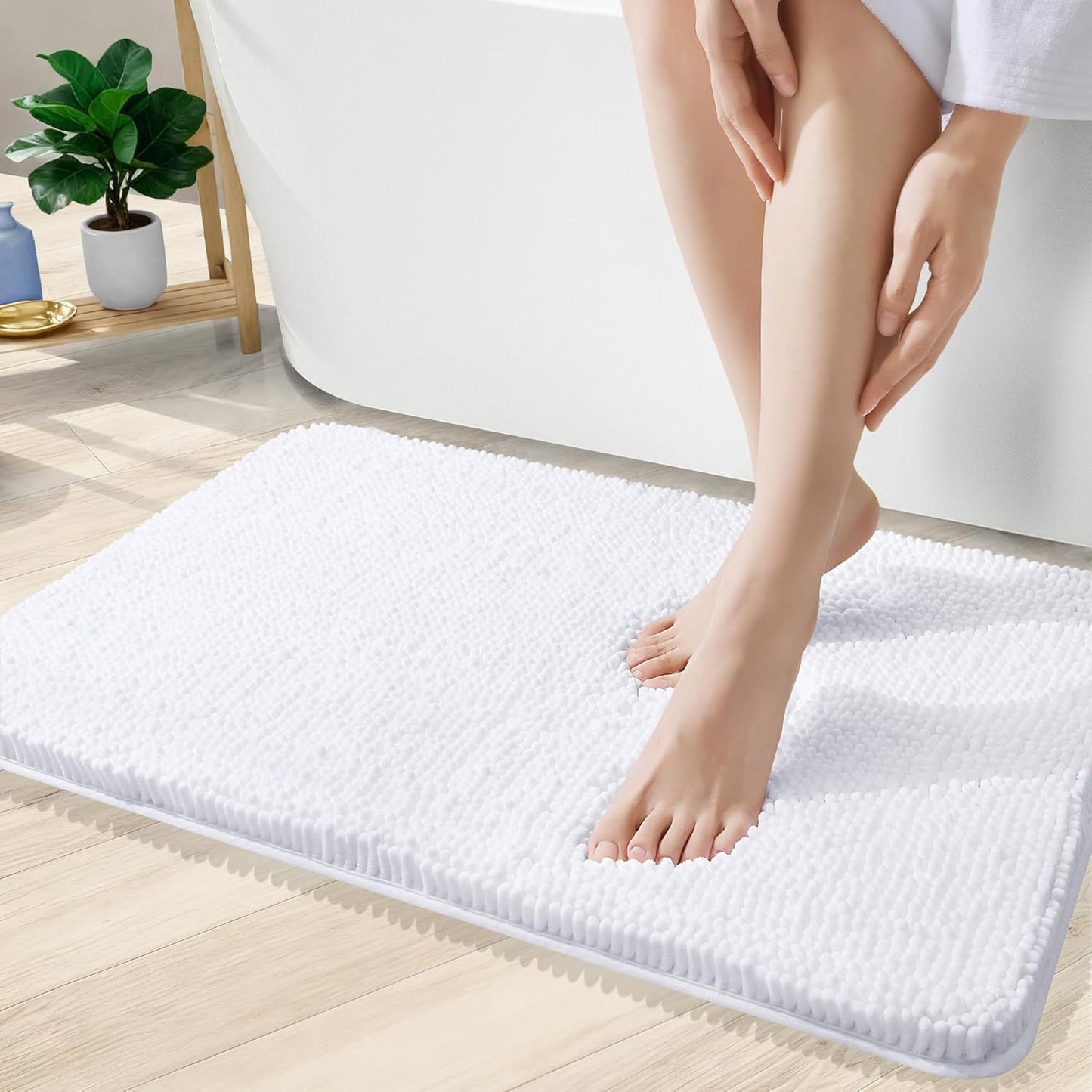 OLANLY Bathroom Rugs - Extra Soft Chenille Bath Mats | 35x24, Quick Dry & Machine Washable, White