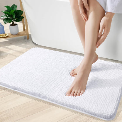 OLANLY Bathroom Rugs - Extra Soft Chenille Bath Mats | 35x24, Quick Dry & Machine Washable, White