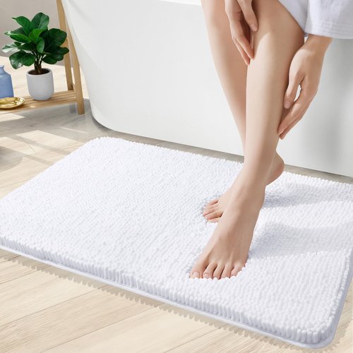 OLANLY Bathroom Rugs 35x24, Extra Soft Absorbent Chenille Bath Rugs, Rubber Backing Quick Dry, Machine Washable Bath Mats for Bathroom Floor, Tub and Shower, Home Decor Accessories, White