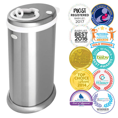 Ubbi Steel Diaper Pail - Odor Locking Design, No Special Bag Needed | Award-Winning Chrome Finish