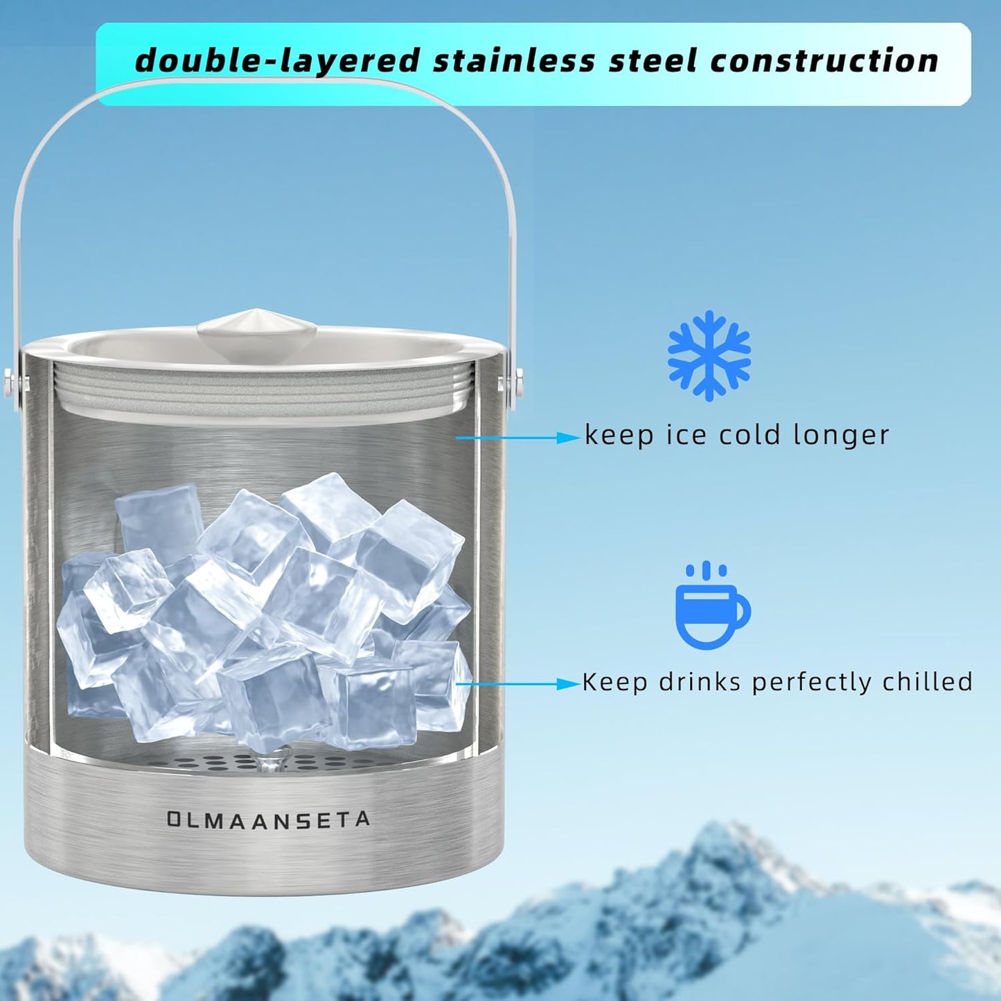 Stainless Steel Ice Bucket For Parties With Lid And Ice Tongs,Insulated Wine Bucket With Strainer Keeps Drinks Cold And Ice Cube From Melting