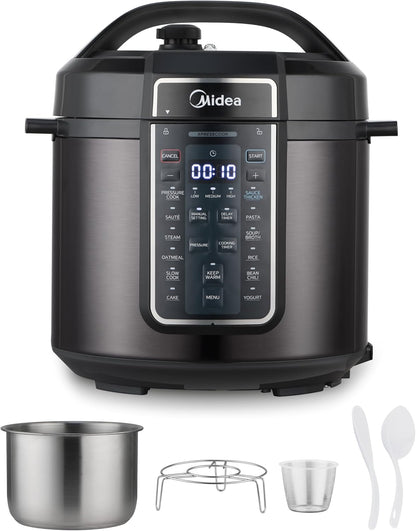 Midea 12-in-1 Electric Pressure Cooker - 6 Quart Multi-Functional Programmable Kitchen Appliance - Stainless Steel