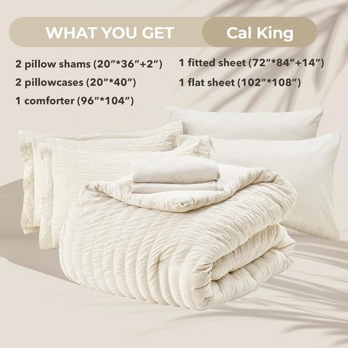 HYMOKEGE Ivory California King Comforter Set - 7-Piece All-Season Luxury Bedding Ensemble
