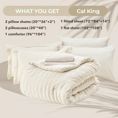 HYMOKEGE Ivory California King Comforter Set - 7-Piece All-Season Luxury Bedding Ensemble