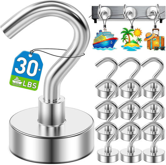 Skiennix 12 Pack Magnetic Hooks - Heavy Duty 30lbs+ for Cruise Cabins & Kitchen | Versatile Metal Hooks