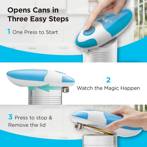Kitchen Mama Electric Can Opener - Automatic, Hands-Free, Smooth Edge | Battery Operated, Sky Blue