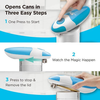 Kitchen Mama Electric Can Opener - Automatic, Hands-Free, Smooth Edge | Battery Operated, Sky Blue