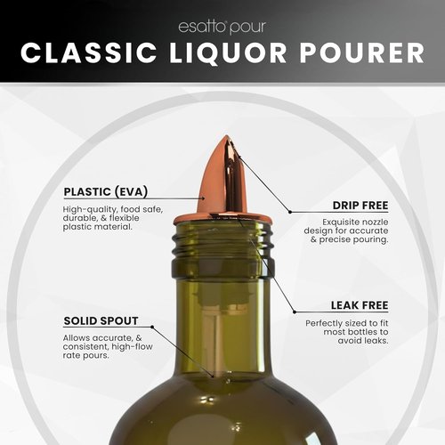 ESATTO 12 Pack Classic Bottle Pourers, Liquor Pourers for Alcohol, Olive Oil, Bartender Accessories Includes 4 Liquor Pourer Adapters for Large Neck Bottles such as Patron Don Julio Tequila (Copper)