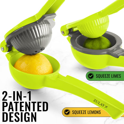 Zulay Metal 2-In-1 Lemon Squeezer Manual - Sturdy, Max Extraction Hand Juicer Lemon Squeezer Gets Every Last Drop - Easy to Clean Manual Citrus Juicer - Easy-to-Use Lemon Juicer Squeezer - Yellow/Grey