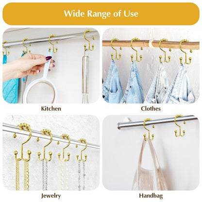 ZASZO Upgraded 304 Stainless Steel Shower Curtain Hooks, 12-Pack Rust-Proof Heavy Duty Gold Shower Curtain Rings, Double Hook Glide Bathroom Hardware Set