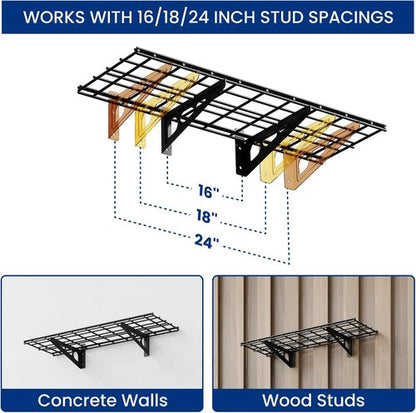 FLEXIMOUNTS Garage Shelving - Heavy-Duty Wall-Mounted Storage Rack | Holds 150 lbs, 1x3 ft, Black