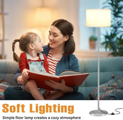 Ambimall 60'' Modern Floor Lamp - Stylish White Shade with Silver Pole for Living Room & Office