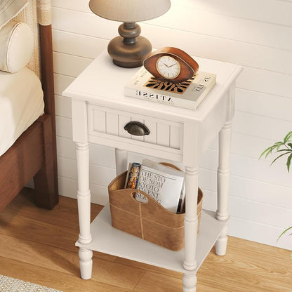 Vintage Nightstand Set of 2 with Solid Wood Legs - 10-Minute Assembly, Off-White (Variation: White+2)