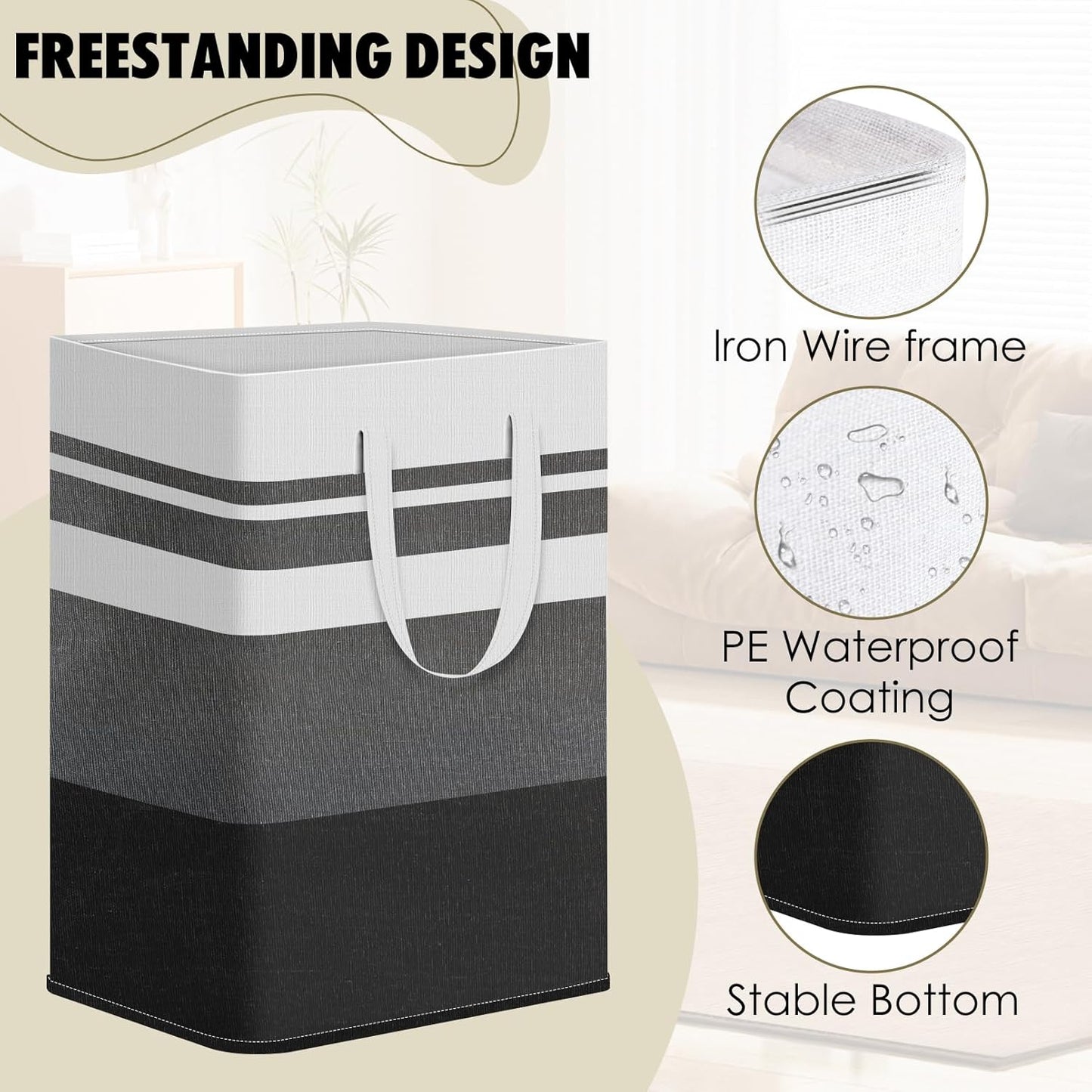 Skiennix Large Laundry Baskets - 75L Collapsible Hamper with Easy Carry Handles | Waterproof & Freestanding for Home or College