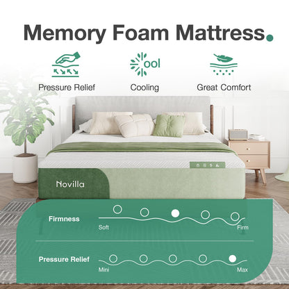 Novilla 12 Inch Queen Mattress Queen Size Memory Foam Mattresses in a Box for Pressure Relief & Cool Sleep Medium Firm Comfortable and Supportive