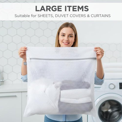 Kimmama Laundry Mesh Wash Bags - Lingerie Bags for Delicates | 2XXL Size, Grey Zipper, White Net