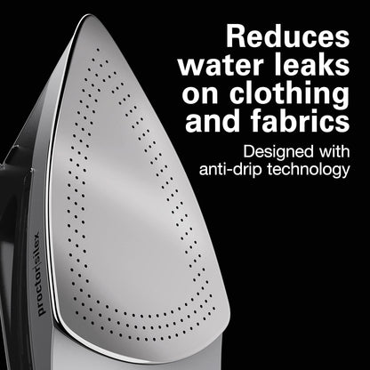 Proctor Silex Steam Iron - 1500 Watts with Stainless Steel Soleplate & 8’ Retractable Cord | Gray & Black