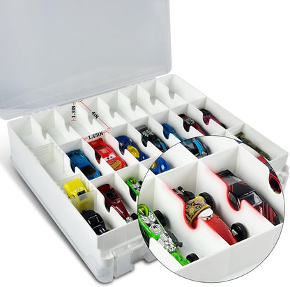 Skiennix Toy Car Storage Organizer - Double-Sided Display Case for Hot Wheels & Matchbox Cars | 48 Compartments - White