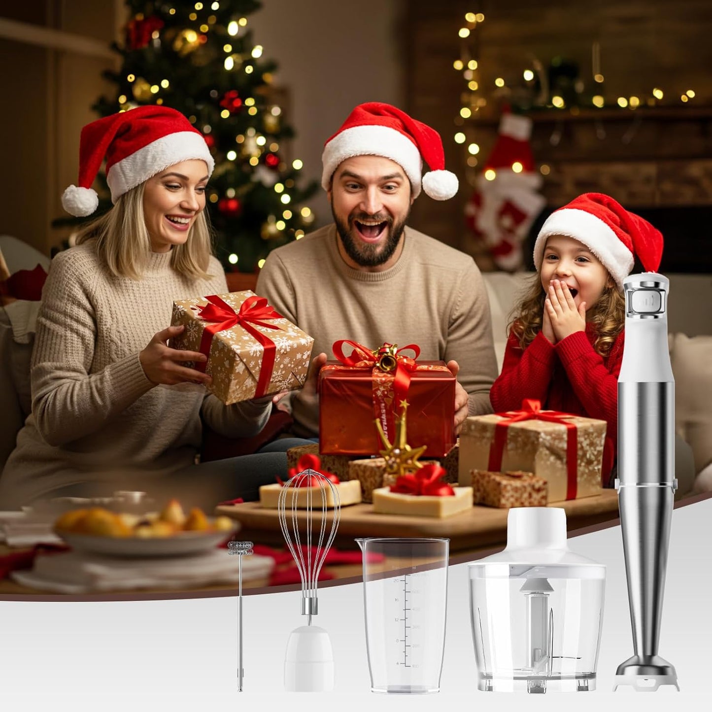 Skiennix Immersion Blender - 1100W Handheld Stick Blender with Variable Speed, Chopper & Whisk - White
