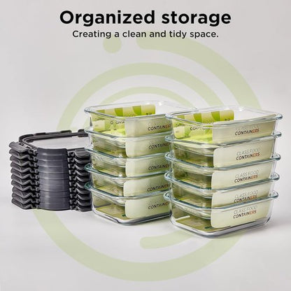Glass Food Storage Containers - 10 Pack of 21oz | Airtight, Microwave Safe & BPA Free Meal Prep Set