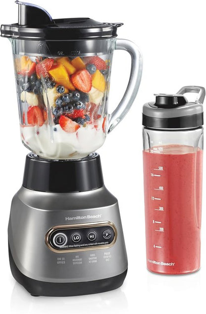 Hamilton Beach Wave Action Blender - Smoothies & More | 40oz Glass Jar, 20oz Travel Jar, 800 Watts, Silver