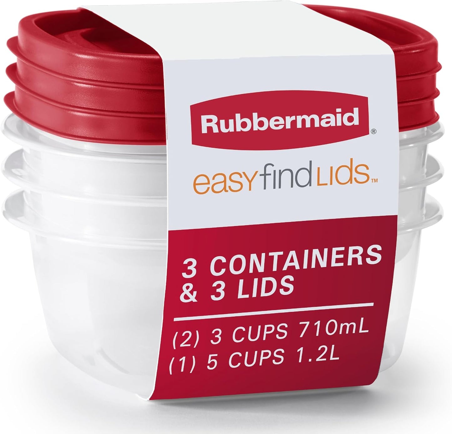 Rubbermaid EasyFindLids Food Storage Containers - 3-Pack, BPA-Free, Microwave & Dishwasher Safe, Racer Red