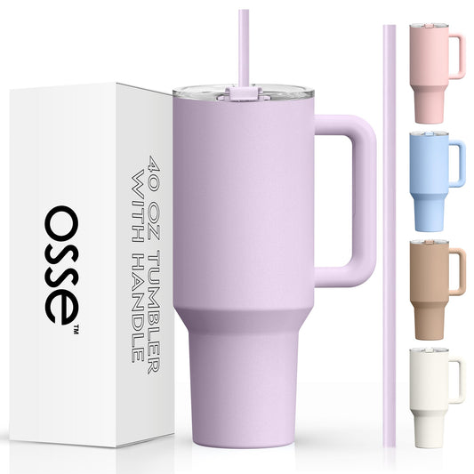 osse 40oz Tumbler with Handle and Straw Lid | Double Wall Vacuum Reusable Stainless Steel Insulated Water Bottle Travel Mug Cup | Modern Insulated Tumblers Cupholder Friendly (Orchid)