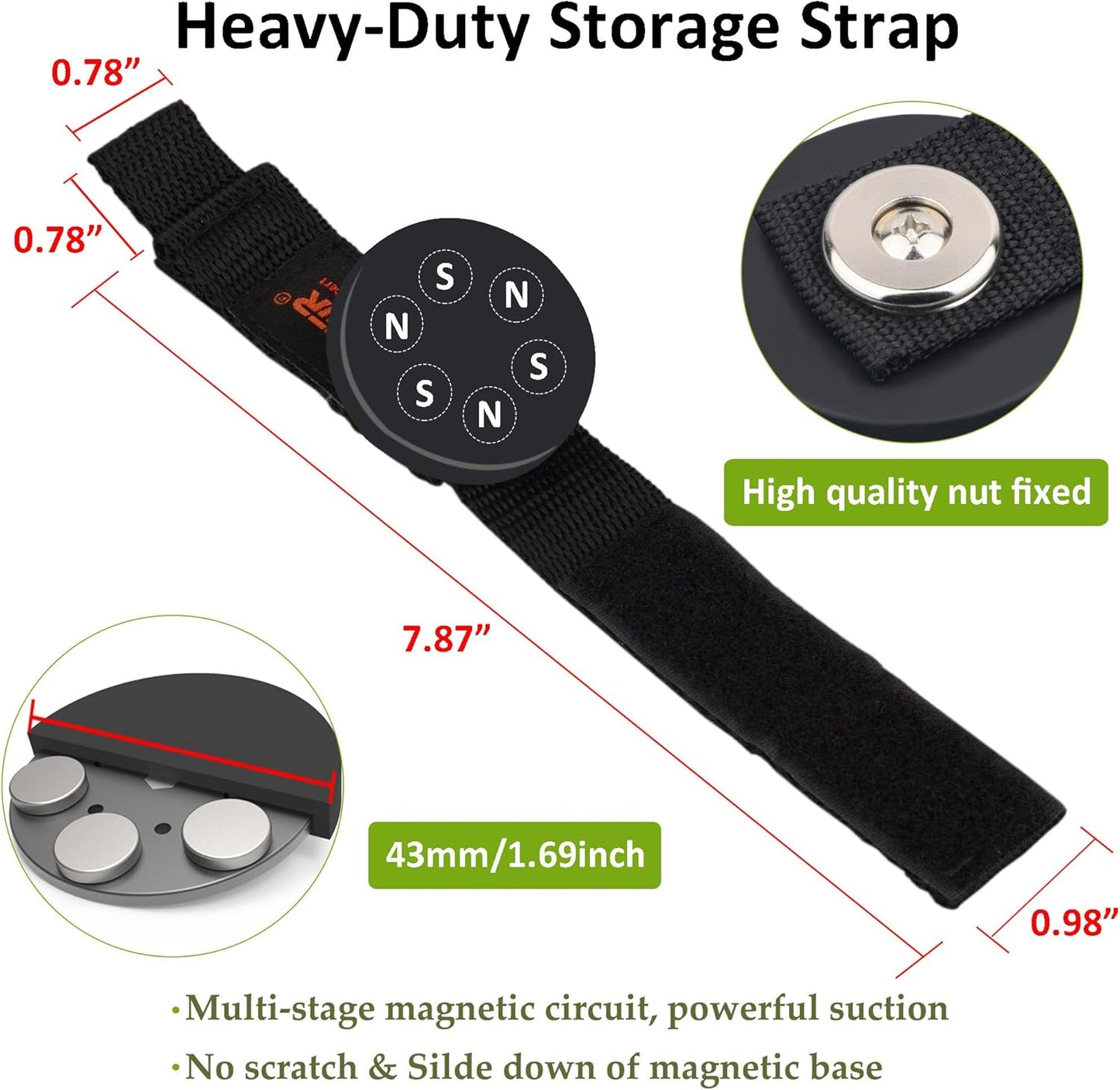 ULIBERMAGNET Strong Magnetic Storage Straps - Heavy Duty Organizer for Garage & Workshop | 2 Pack, 1.69 Inch