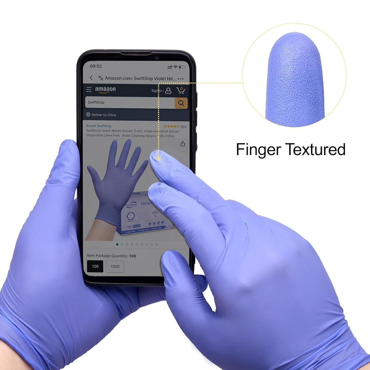 SwiftGrip Disposable Nitrile Exam Gloves - 3mil, Medium, Box of 100 | Violet, Latex-Free, Powder-Free, Food-Safe