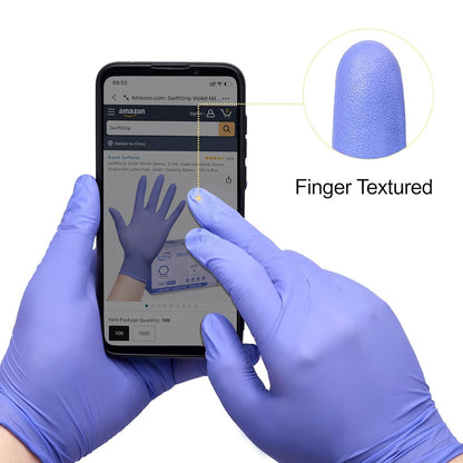 SwiftGrip Disposable Nitrile Exam Gloves - 3mil, Medium, Box of 100 | Violet, Latex-Free, Powder-Free, Food-Safe