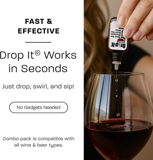 Drop It Wine Drops, Original (10 mL Bottle) & Drop It Drops for Your Hops (10 mL) - Naturally Reduces Sulfites and Tannins Wine & Beer - Portable & Easy to Use - USA Made