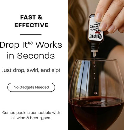 Drop It Wine Drops, Original (10 mL Bottle) & Drop It Drops for Your Hops (10 mL) - Naturally Reduces Sulfites and Tannins Wine & Beer - Portable & Easy to Use - USA Made