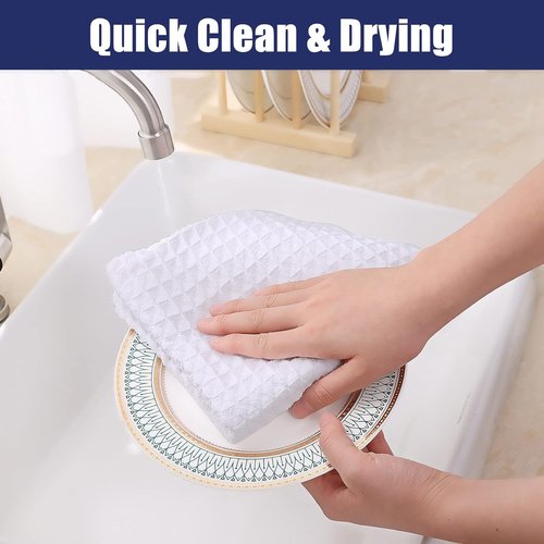 Homaxy Microfiber Kitchen Towels - Ultra Absorbent Waffle Weave | 16 x 28 Inch | 4 Pack in White