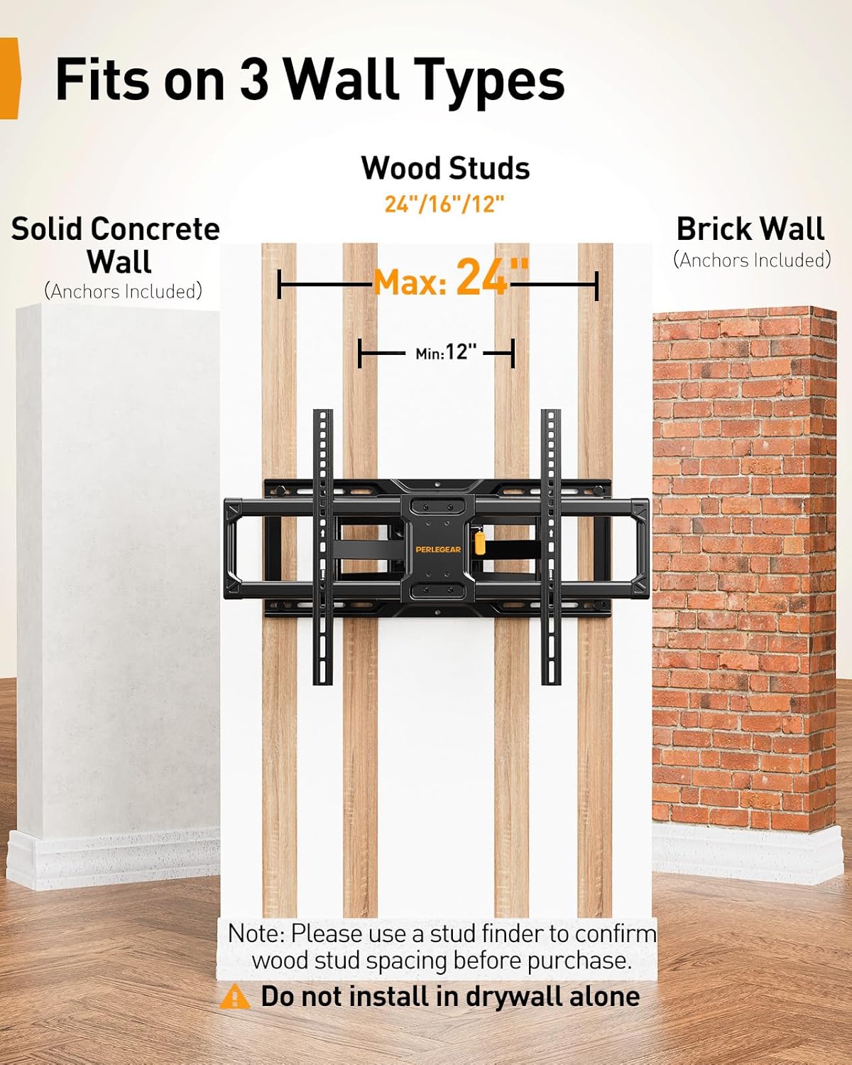 Perlegear AuraFrame™ Full Motion TV Wall Mount - LED Light & Music Sync for 42″–90″ TVs Up to 150 lbs | Max VESA 600 x 400mm