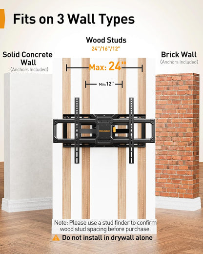 Perlegear AuraFrame™ Full Motion TV Wall Mount - LED Light & Music Sync for 42″–90″ TVs Up to 150 lbs | Max VESA 600 x 400mm