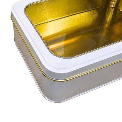 Variation of THIS listing: White Pearl 2 Pack Rectangular Cookie Tins with Clear Lid - 7.25 x 5.25 x 2.25 in