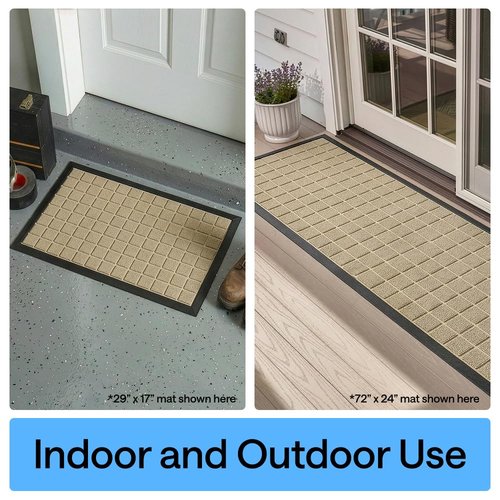 GORILLA GRIP 100% Waterproof All-Season WeatherMAX Doormat US Designed Natural Rubber, Stain and Fade Resistant, Low Profile Indoor Outdoor Door Mats, Easy Clean Patio Mat, 29x17, Taupe Grid