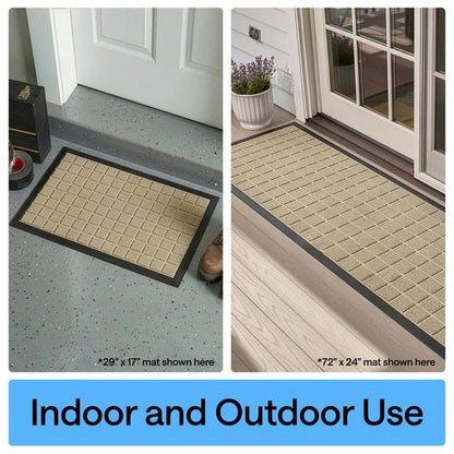 GORILLA GRIP 100% Waterproof All-Season WeatherMAX Doormat US Designed Natural Rubber, Stain and Fade Resistant, Low Profile Indoor Outdoor Door Mats, Easy Clean Patio Mat, 29x17, Taupe Grid