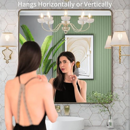 LOAAO Bronze Bathroom Mirror - 36”x36” Rounded Rectangle with Anti-Rust Brushed Metal Frame | Versatile Hanging Options