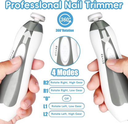 Skiennix Electric Baby Nail Trimmer - 6-in-1 Infant Grooming Kit with Clippers & File | Grey