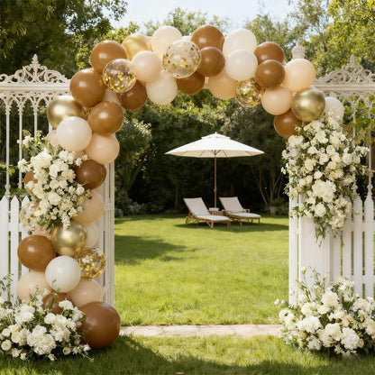 Brown & Gold Balloons | 12-Inch Light Sand White Confetti for Bridal Shower & Birthday Decor