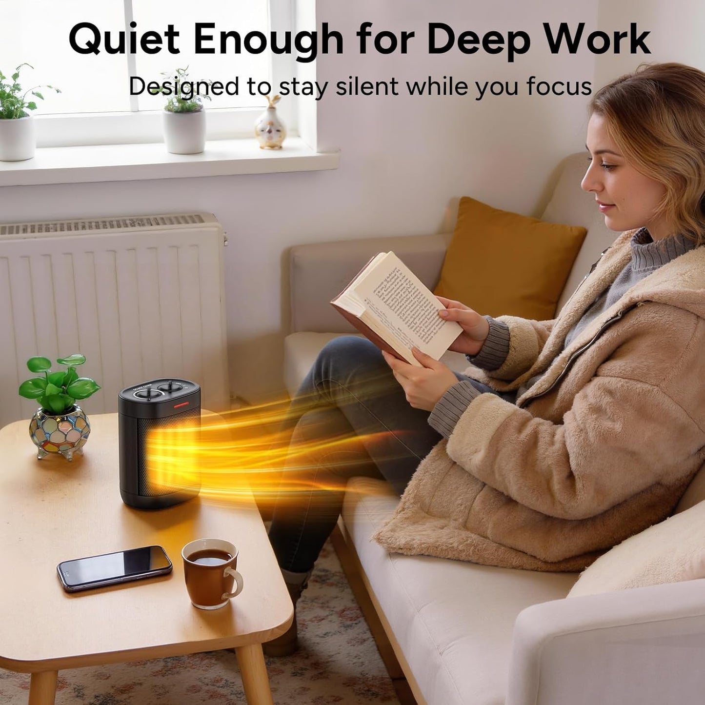 Pereysi Ceramic Personal Space Heater - 1000W/700W Low Wattage Electric Heater for Office & RV | Quiet Mini Design