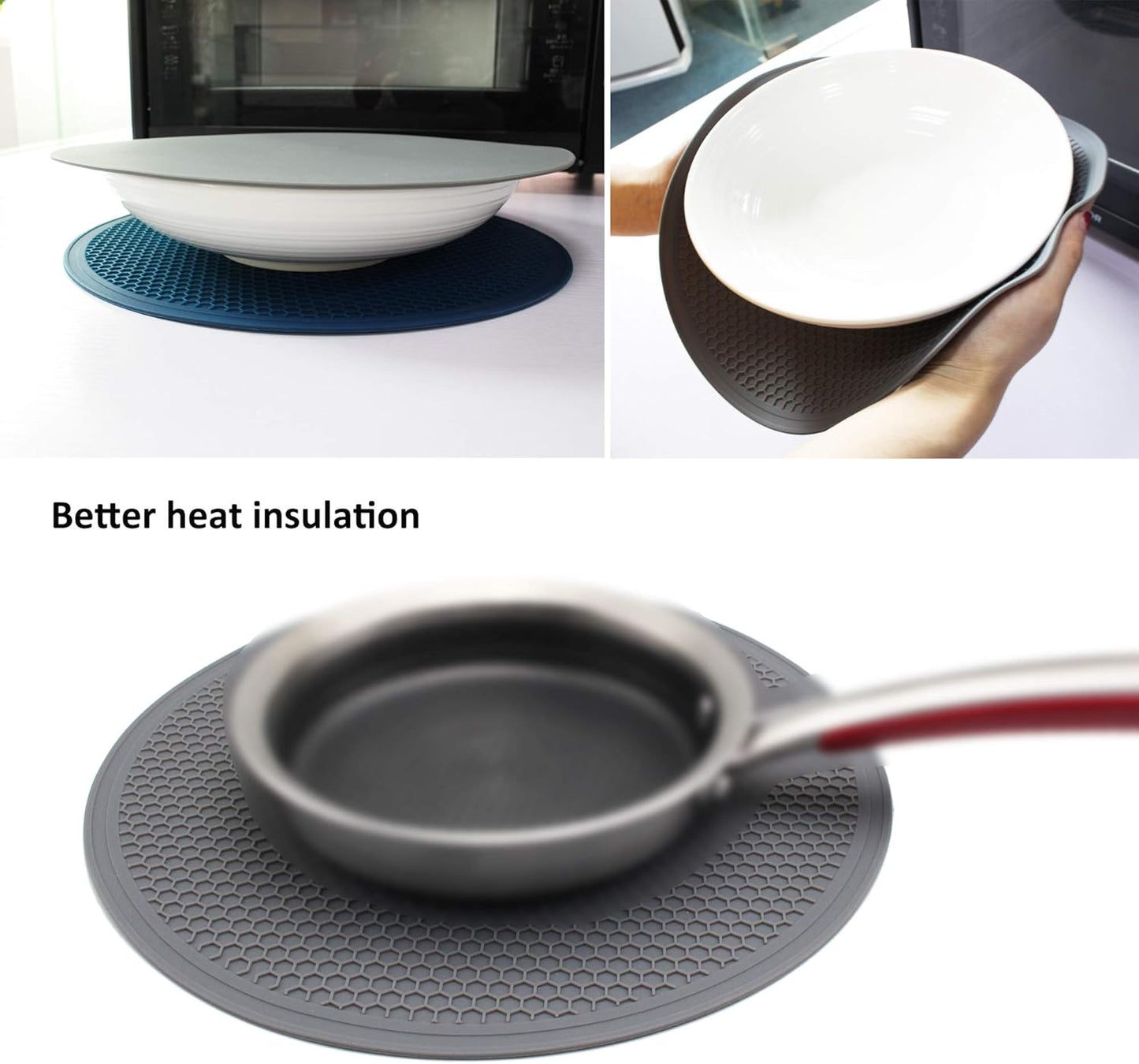 Tongjude Silicone Microwave Mat - Non-Slip Trivet & Hot Pot Holder - 11.7" x 11.7" - Dishwasher Safe
