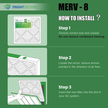 TRIGHTFILTERS 10x10x1 Air Filter - Durable MERV 8 Pleated HVAC & AC Furnace Filters | 6 Pack