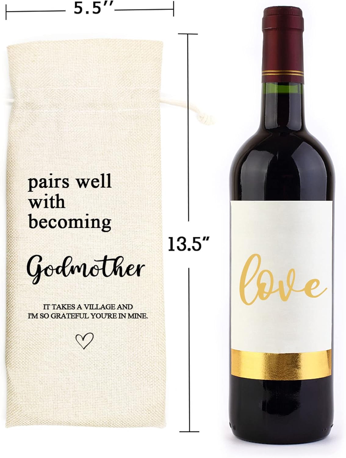 Wine Bag Gifts for Godmother, Godmother Gift, Burlap Wine Bottle Cover Gift Bag for Godmother, Godparent