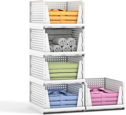 Stackable Plastic Storage Baskets by [Brand Name] - Foldable Closet Organizers for Clothes & Pantry | 5L Size